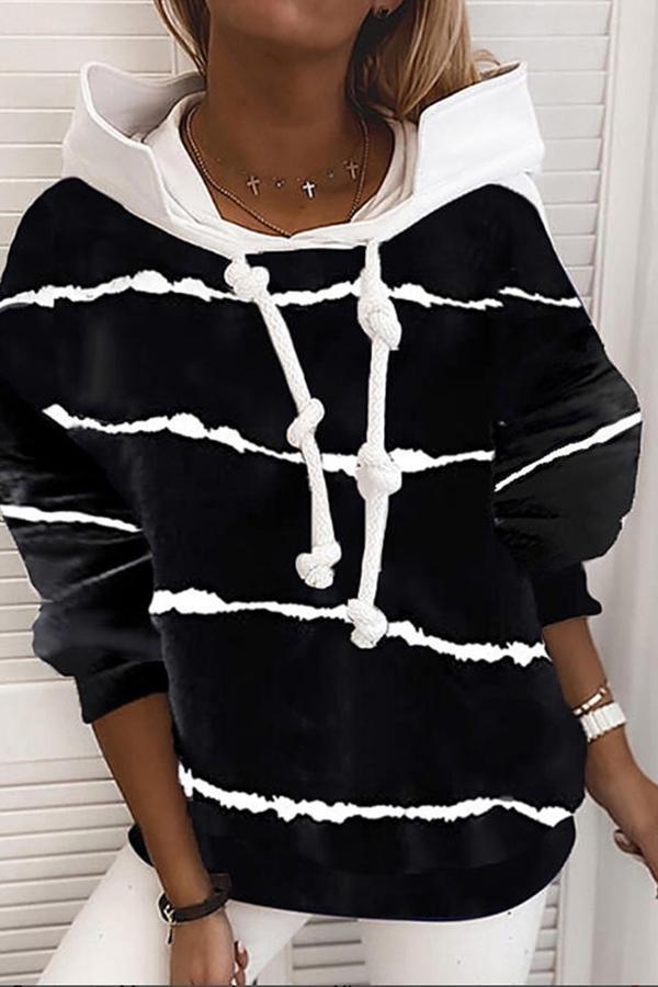 Striped Drawstring Hooded Sweatshirt