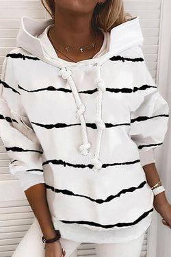 Striped Drawstring Hooded Sweatshirt