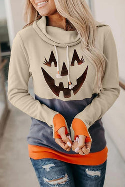 Drawstring Pattern Hood Sweatshirt