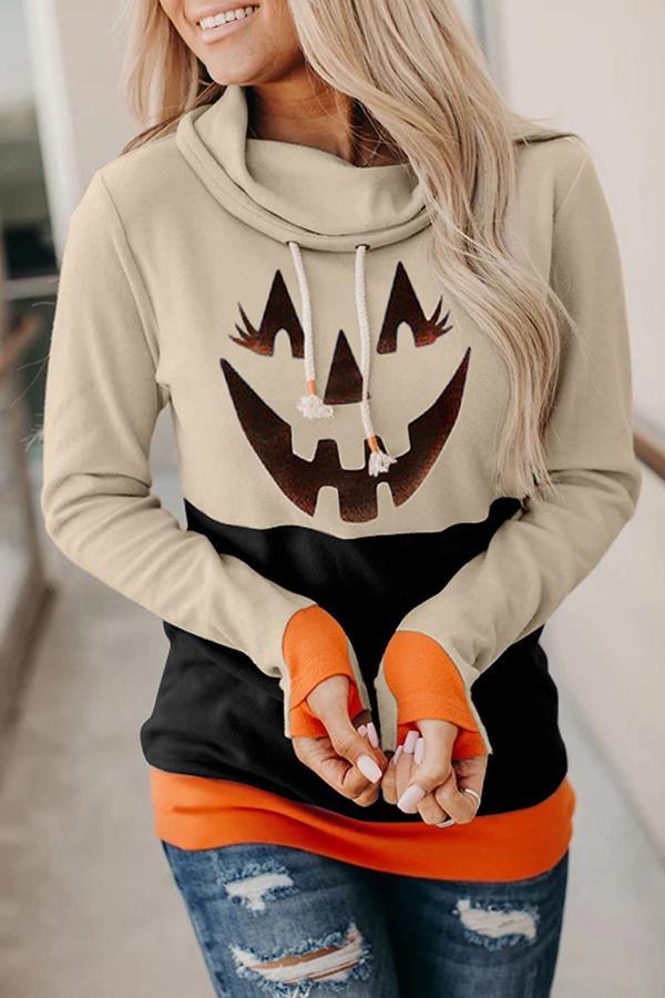 Drawstring Pattern Hood Sweatshirt