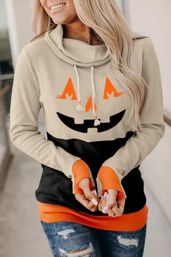 Drawstring Pattern Hood Sweatshirt