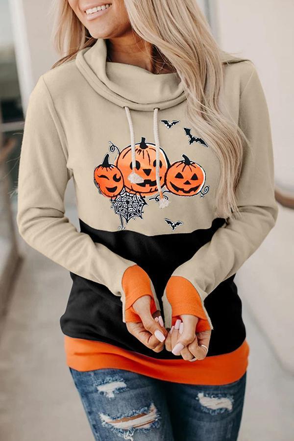 Drawstring Pattern Hood Sweatshirt