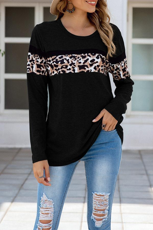 Leopard Print Round Neck Blouse