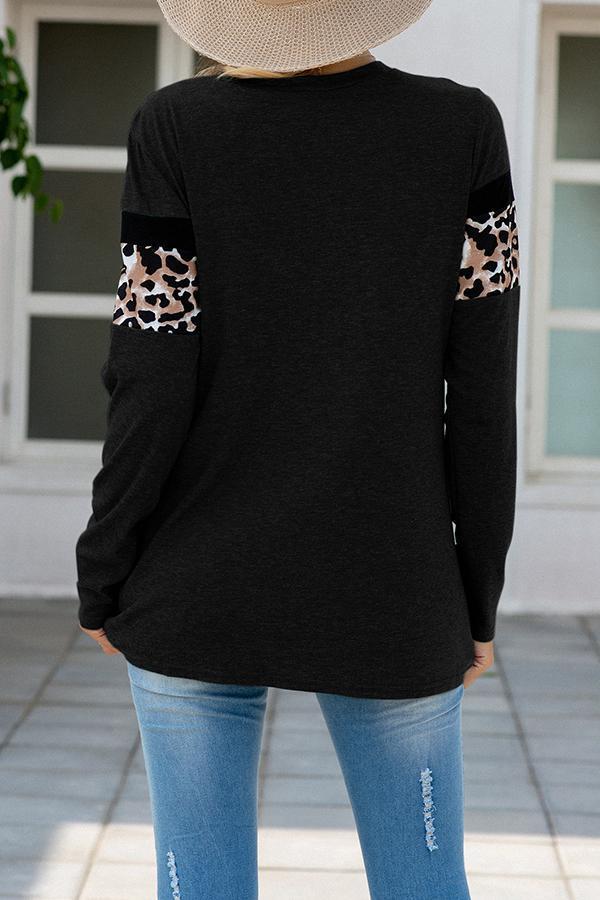 Leopard Print Round Neck Blouse