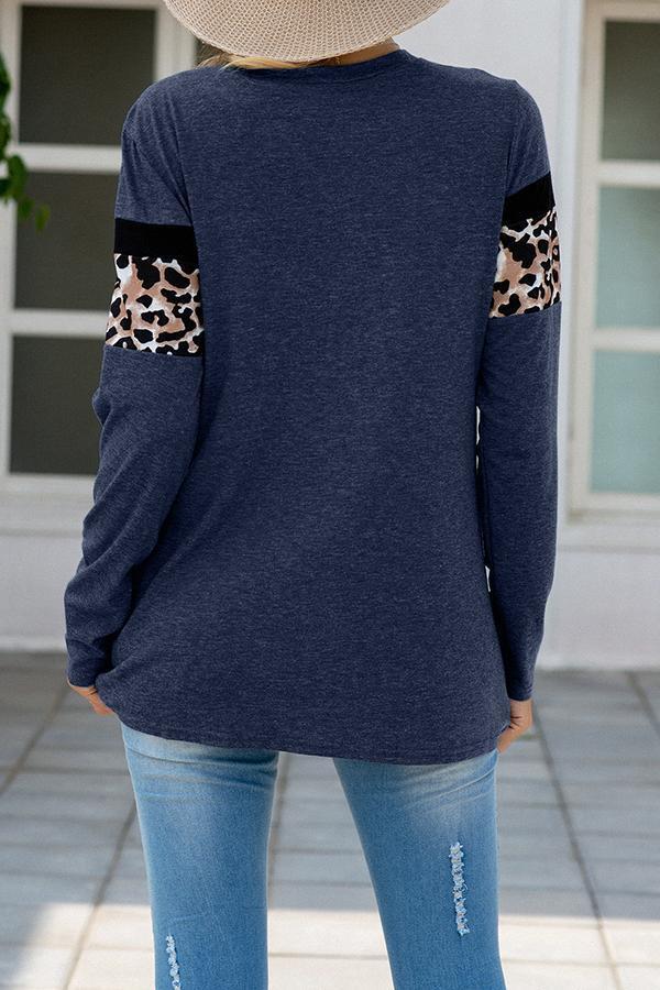 Leopard Print Round Neck Blouse