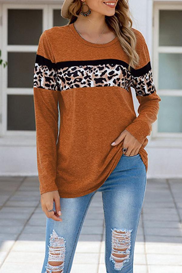 Leopard Print Round Neck Blouse