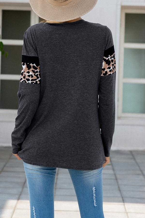 Leopard Print Round Neck Blouse