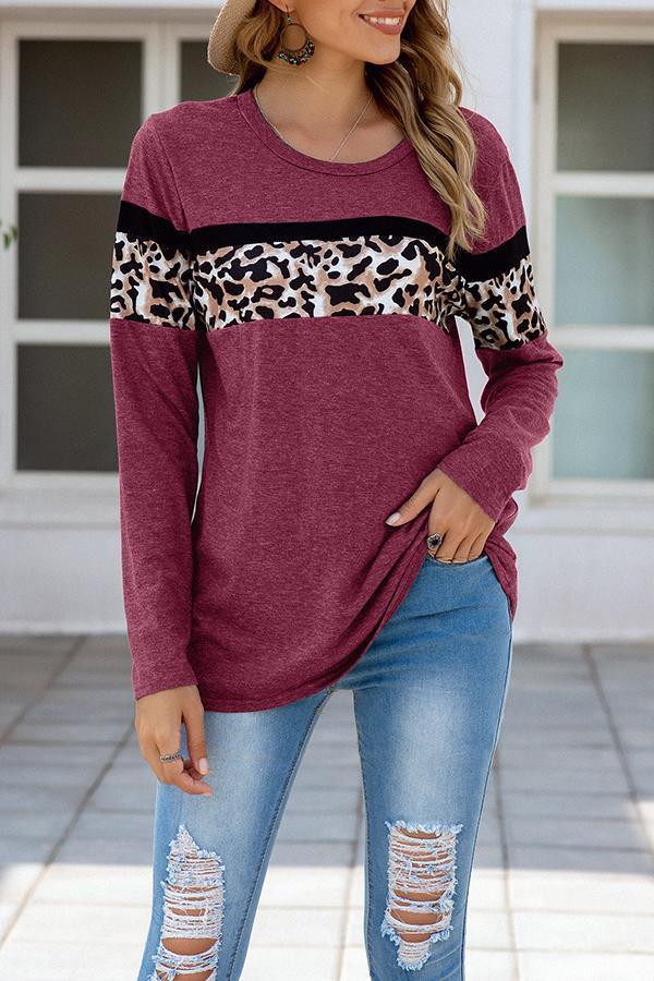 Leopard Print Round Neck Blouse