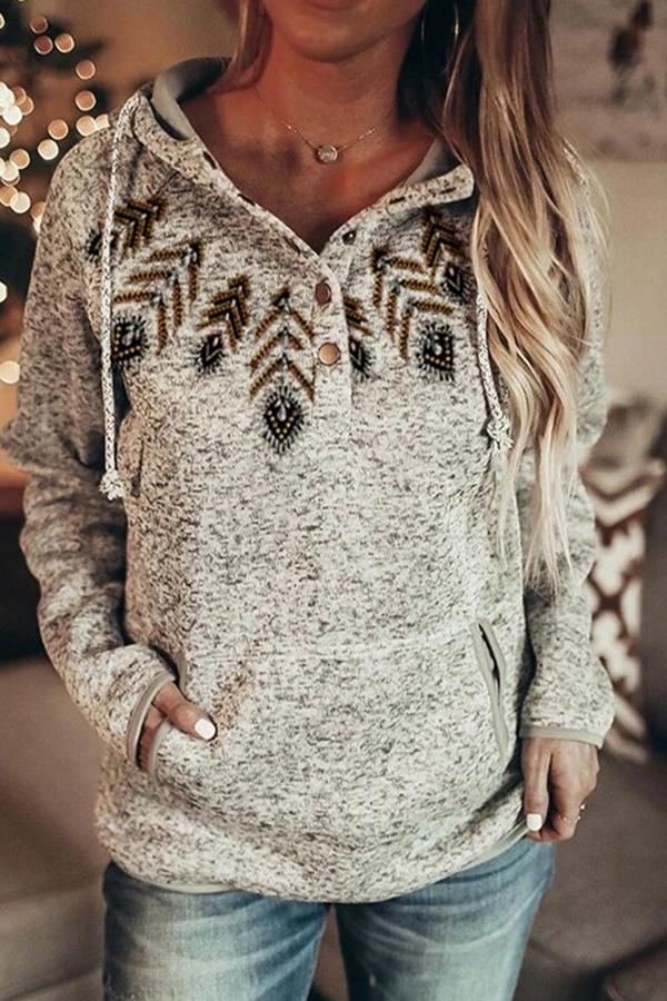 Floral Print Retro Hooded Sweatshirt