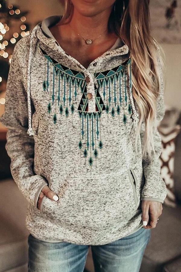 Floral Print Retro Hooded Sweatshirt