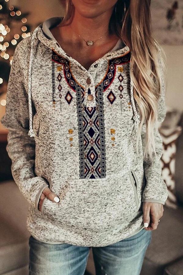 Floral Print Retro Hooded Sweatshirt