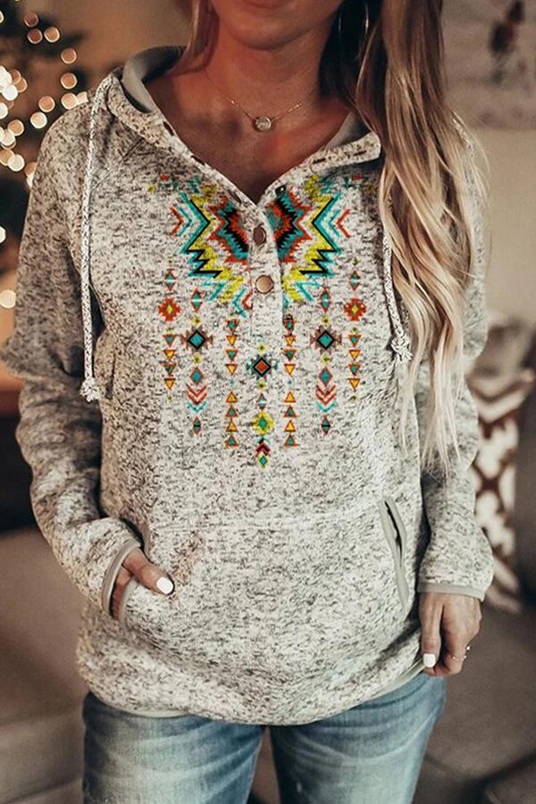 Floral Print Retro Hooded Sweatshirt