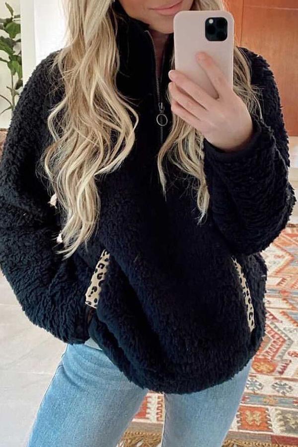 Leopard Print Zipper Chic Sweatershirt