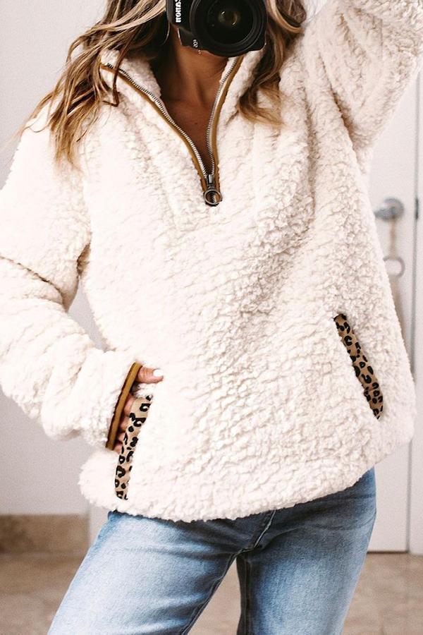 Leopard Print Zipper Chic Sweatershirt