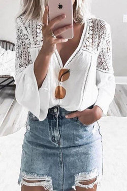 Lace V Neck Sweet Blouse