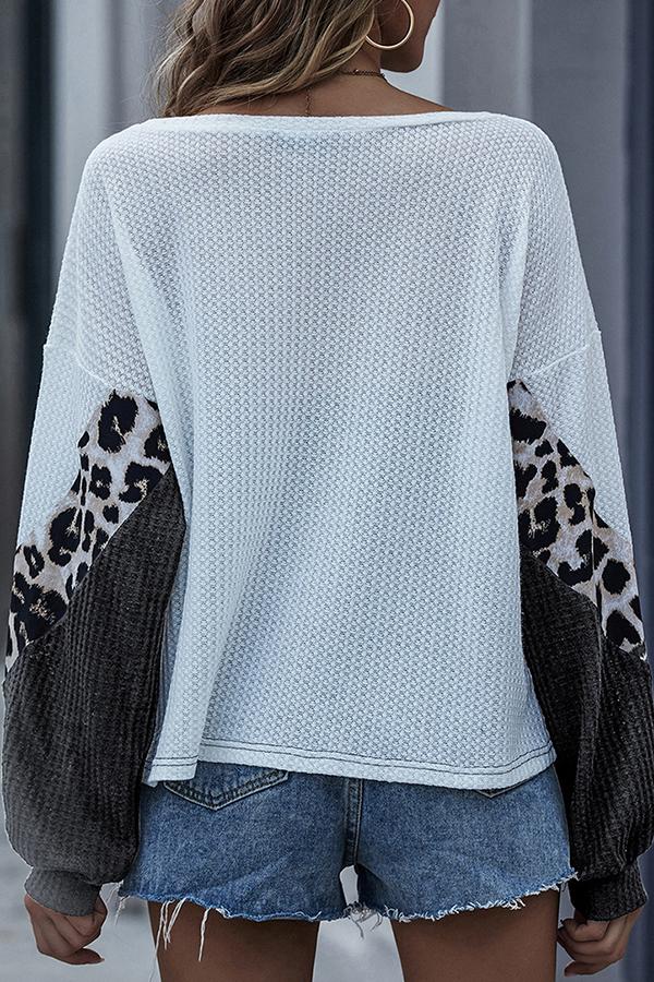 Leopard Patchwork Round Neck Blouse