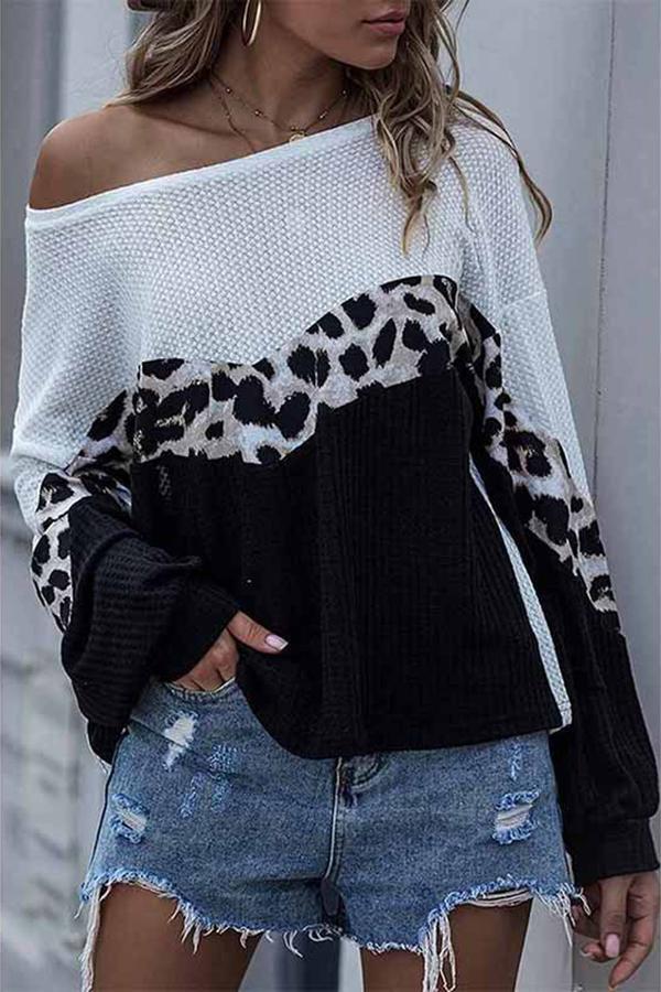 Leopard Patchwork Round Neck Blouse