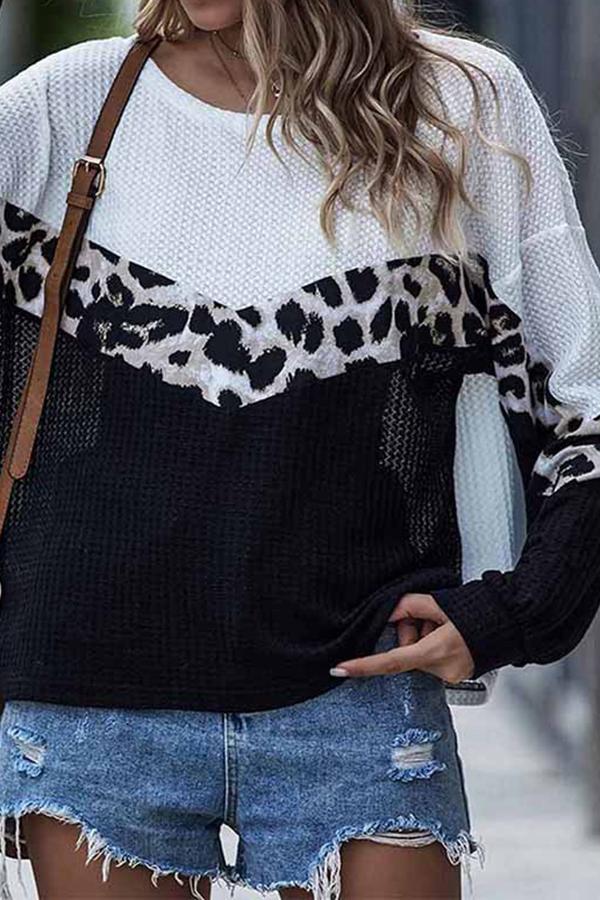 Leopard Patchwork Round Neck Blouse