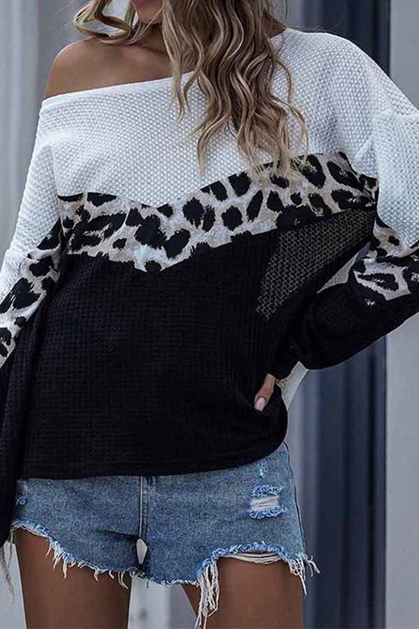 Leopard Patchwork Round Neck Blouse