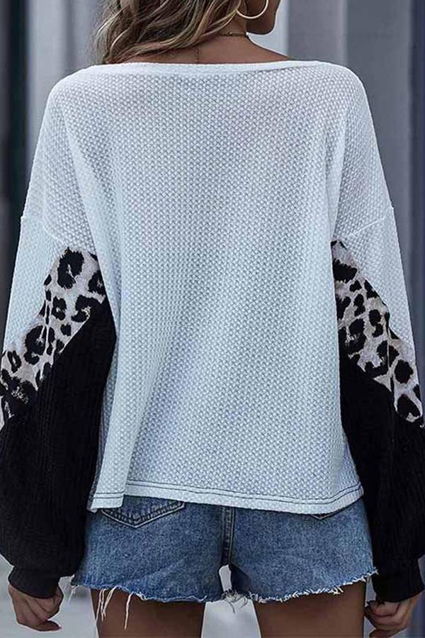 Leopard Patchwork Round Neck Blouse