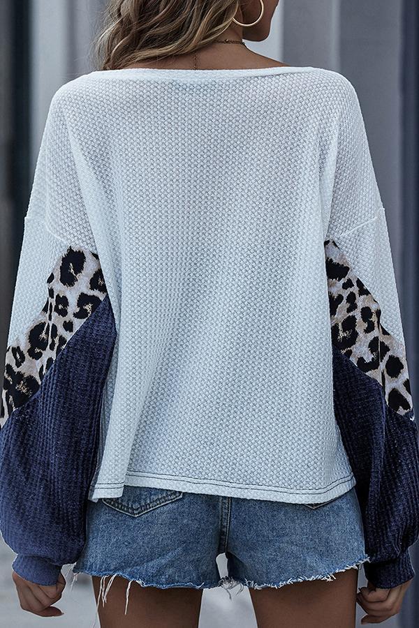 Leopard Patchwork Round Neck Blouse