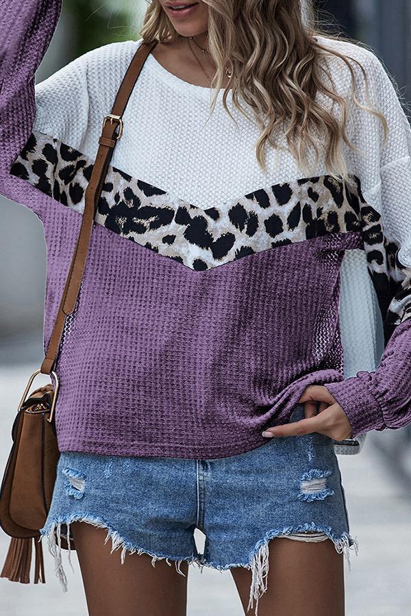 Leopard Patchwork Round Neck Blouse