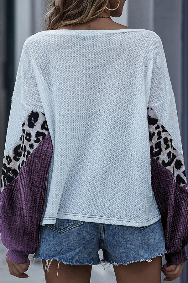 Leopard Patchwork Round Neck Blouse