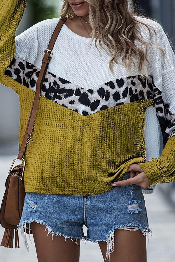 Leopard Patchwork Round Neck Blouse