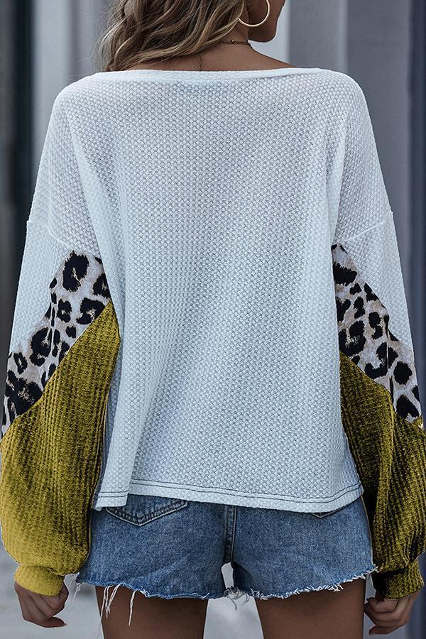 Leopard Patchwork Round Neck Blouse