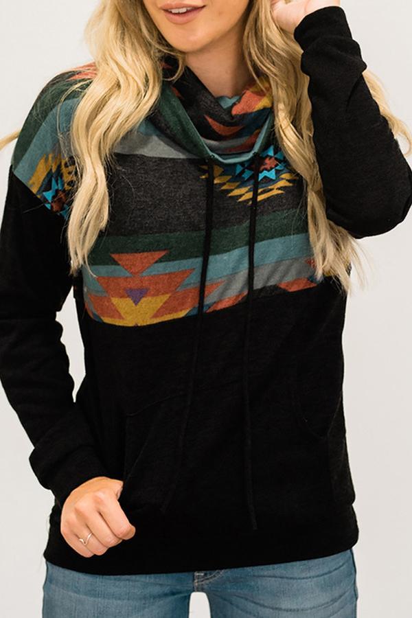 Patchwork Special Neck  Hooded Sweatshirt