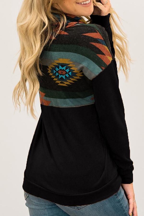 Patchwork Special Neck  Hooded Sweatshirt