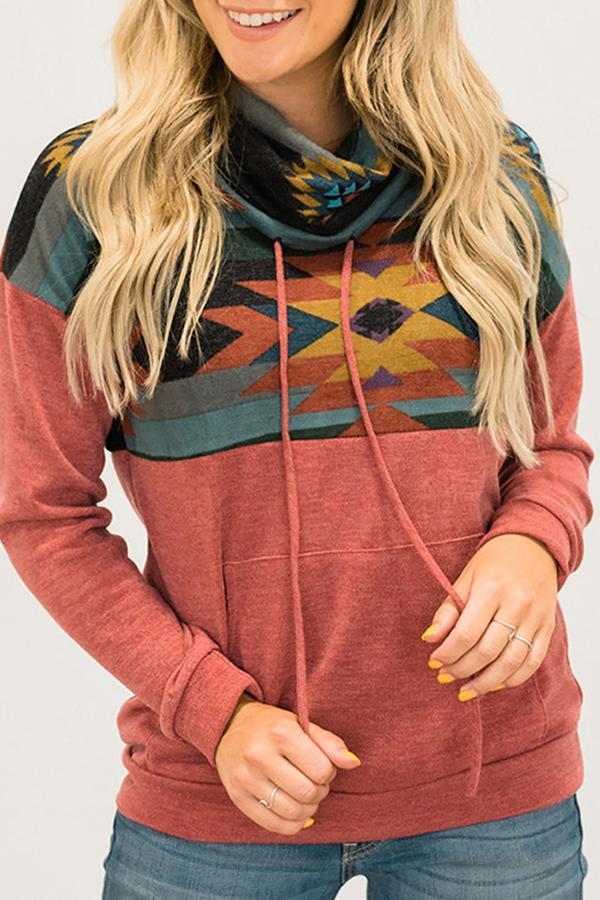 Patchwork Special Neck  Hooded Sweatshirt