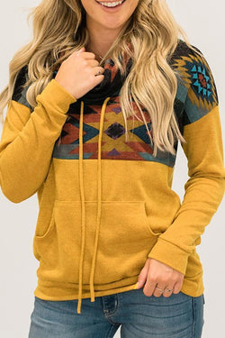 Patchwork Special Neck  Hooded Sweatshirt