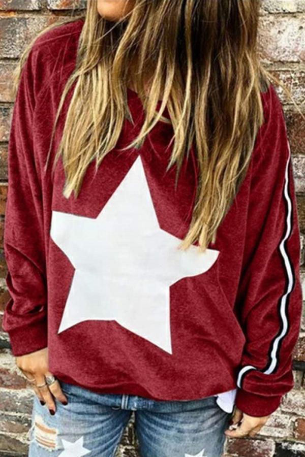 Sporty Round Neck Star Long Sleeve Sweatshirt