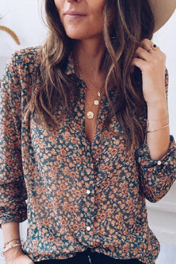 Feminine Floral Print V Neck Shirt