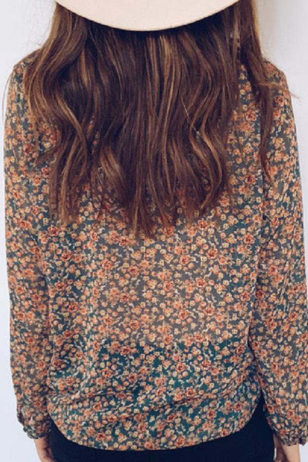 Feminine Floral Print V Neck Shirt