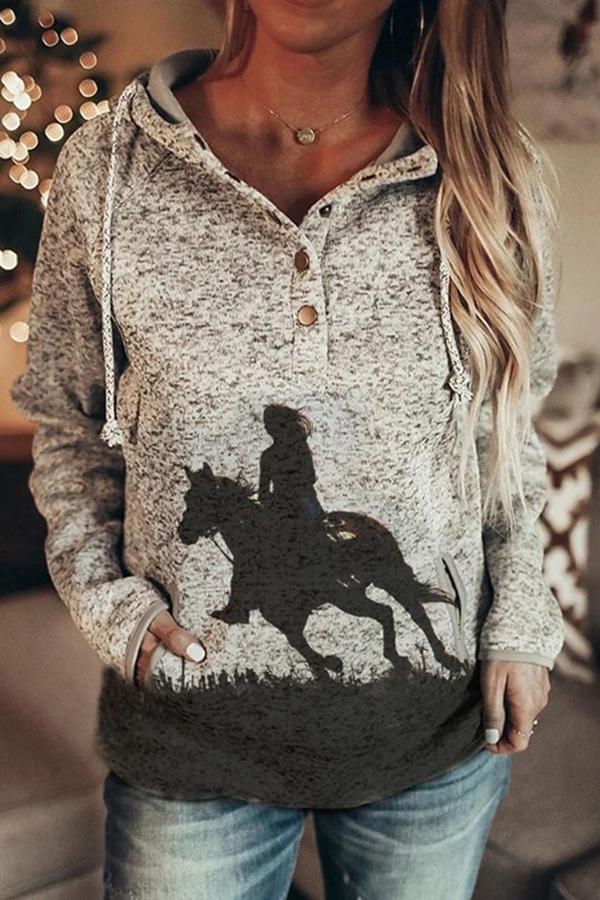 Casual Cartoon Print Long Sleeve Baggy Hoodie Sweatshirt