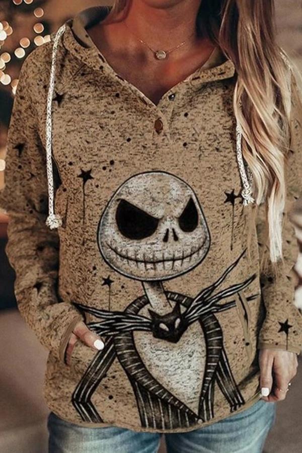 Casual Cartoon Print Long Sleeve Baggy Hoodie Sweatshirt