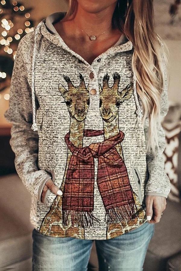 Casual Cartoon Print Long Sleeve Baggy Hoodie Sweatshirt