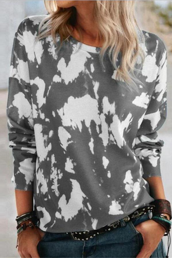 Boho Tie Dye Baggy Round Neck Casual Wear Blouse