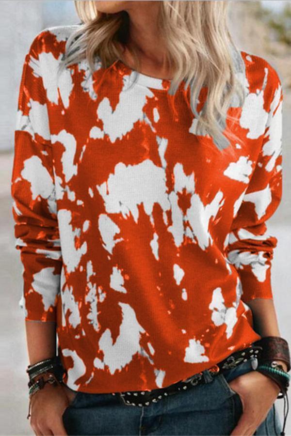 Boho Tie Dye Baggy Round Neck Casual Wear Blouse