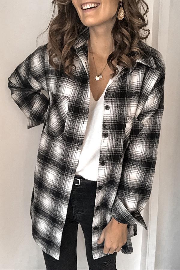 Casual Plaid Button Pockets Shirt