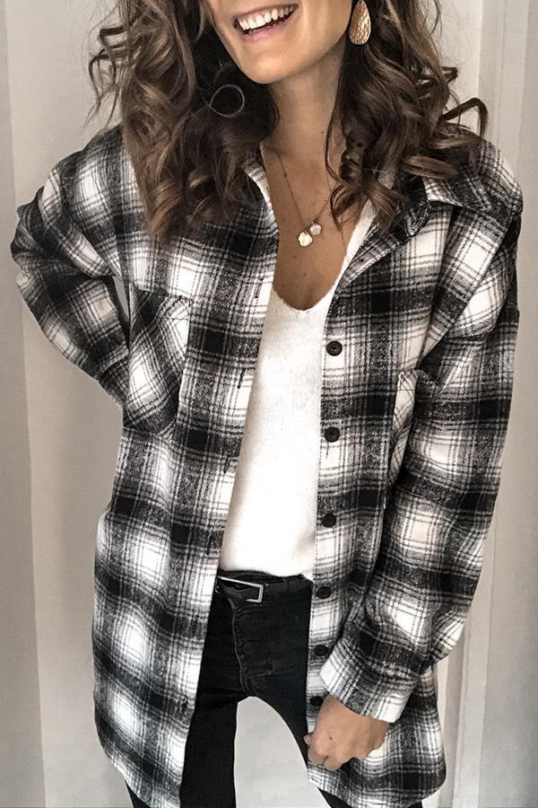 Casual Plaid Button Pockets Shirt