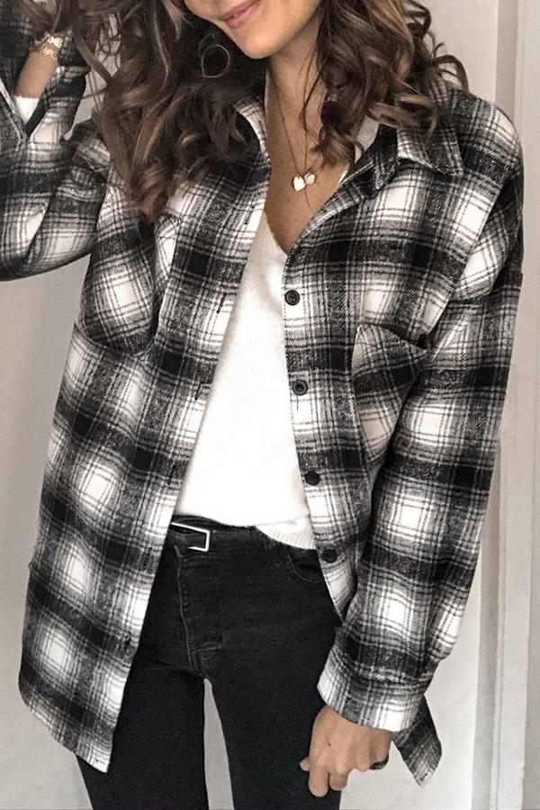 Casual Plaid Button Pockets Shirt