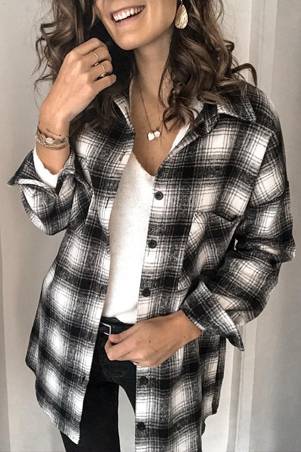 Casual Plaid Button Pockets Shirt