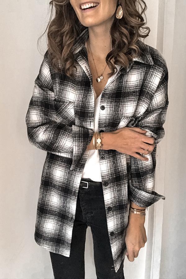 Casual Plaid Button Pockets Shirt