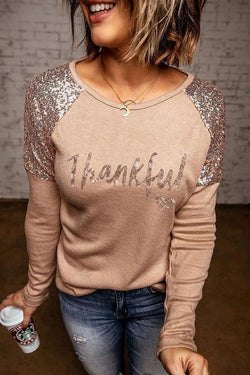 Thanksgiving Sequin Spliced Casual Top