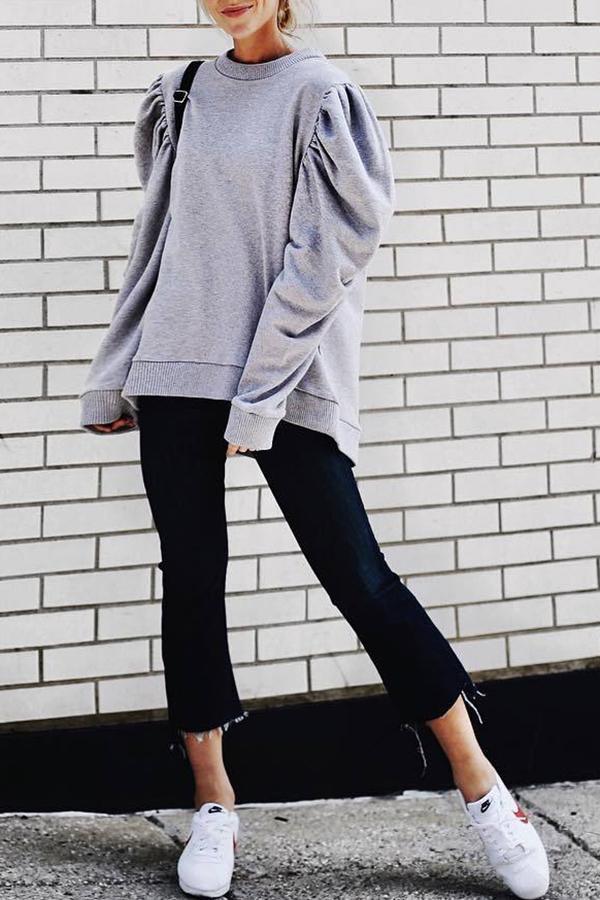 Loose Solid Color Long-sleeved Sweatshirt