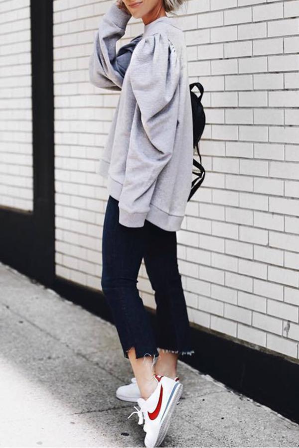 Loose Solid Color Long-sleeved Sweatshirt