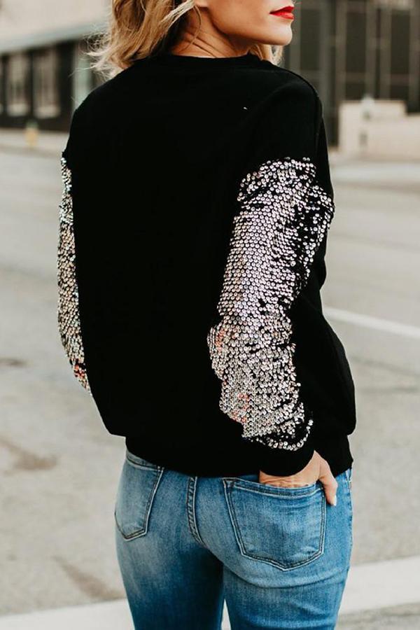 Long Sleeve Sequined Round Neck Sweatshirt